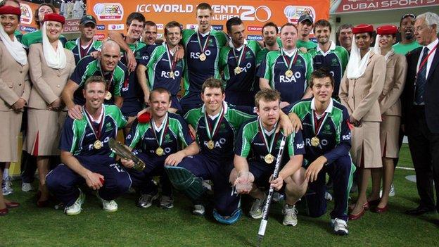 Ireland celebrate their win at the World Twenty20 qualifying event