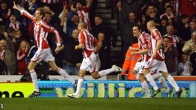 Crouch (left) put Stoke ahead with a candidate for Goal of the Season