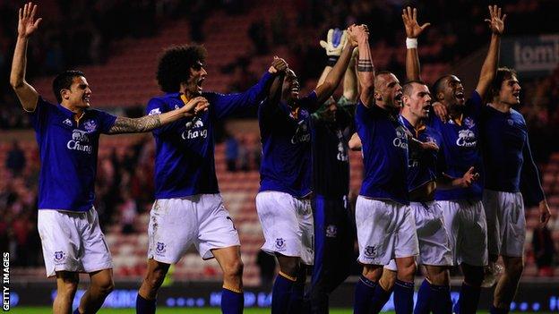 Everton celebrate at the final whistle