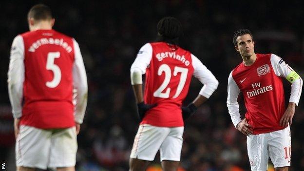 Thomas Vermaelen, Gervinho and Robin van Persie are disappointed at the final whistle