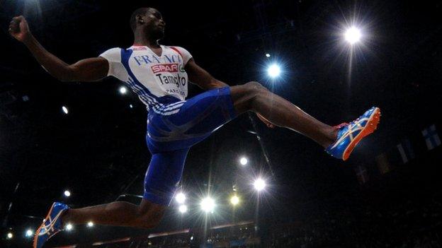 Teddy Tamgho competing in the triple jump