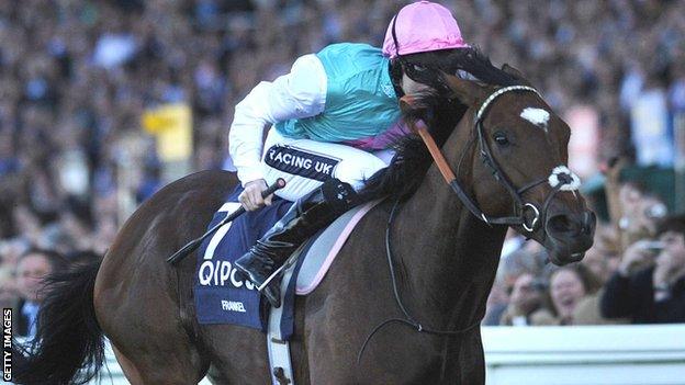 Tom Queally, riding Frankel, during the Queen Elizabeth II Stakes at Ascot racecourse