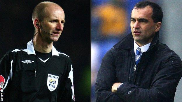 Referees' chief Mike Riley and Wigan Athletic manager Roberto Martinez