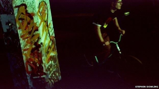 Shot of a cyclist on London's South Bank