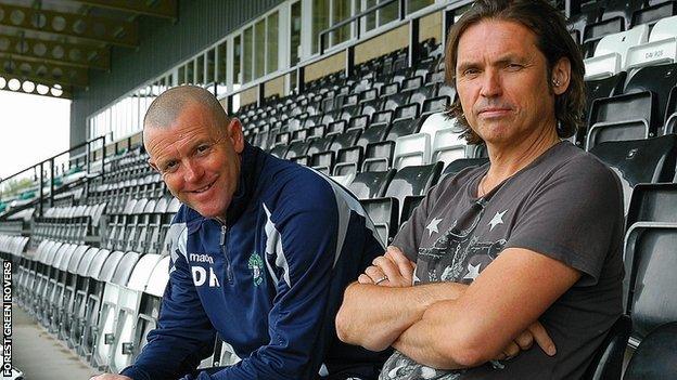 Forest Green Rovers manager Dave Hockaday (L) and chairman Dale Vince