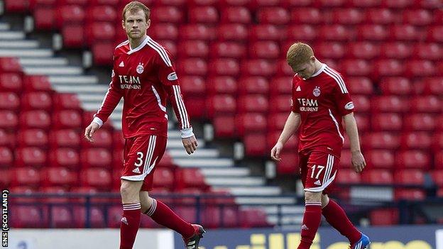 Aberdeen troop off Hampden Park after their defeat by Hibs