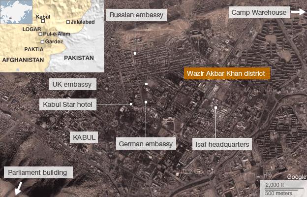 Map of the areas of attack