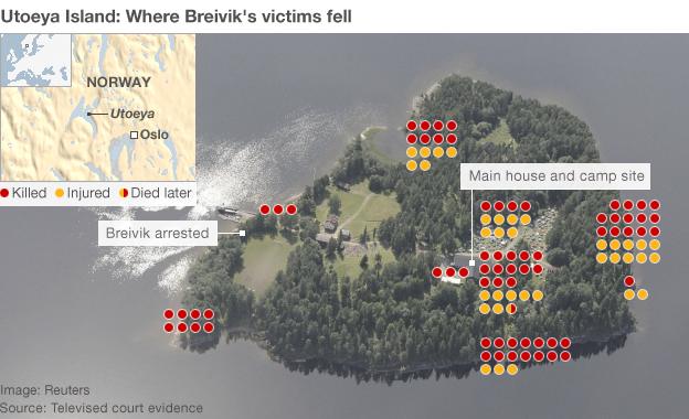 Utoeya map shows where victims fell