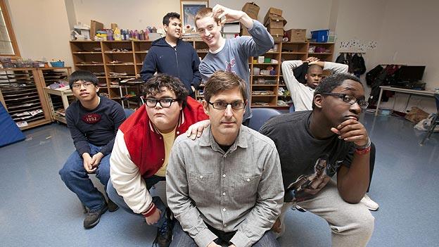 Louis Theroux with students from the DLC Warren