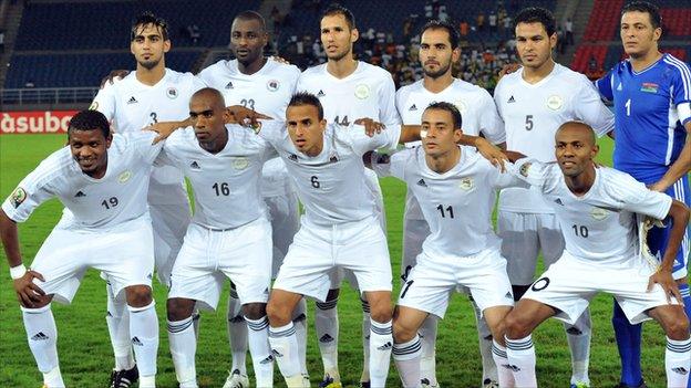 The Libya team before playing Senegal at the 2012 Africa Cup of Nations.