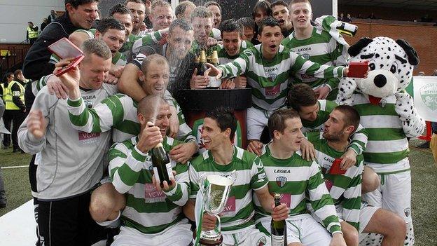 The New Saints celebrate winning the Welsh Premier League title