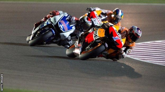 Casey Stoner leads Jorge Lorenzo and Dani Pedrosa