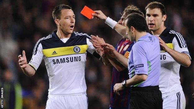 John Terry was sent off for the first time since April 2010