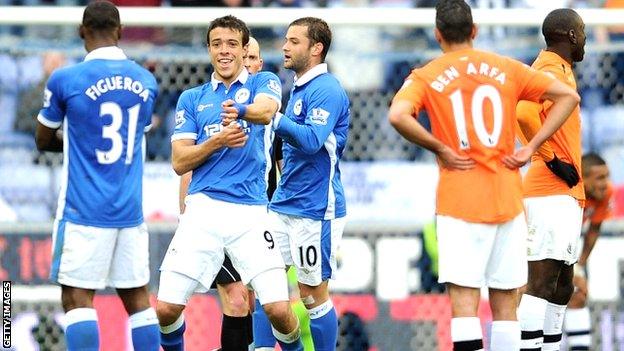 Wigan celebrate Franco di Santo's goal against Newcastle