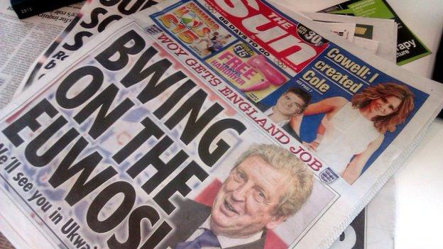 The sun headline 'bwing on the euwos'