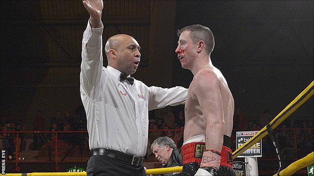 Referee Ian John-Lewis stops Paul McCloskey's fight with DeMarcus Corley