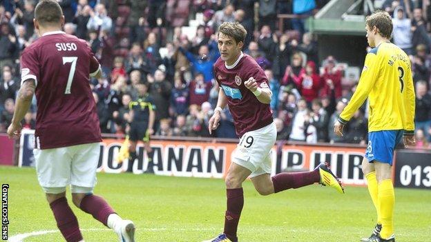 Rudi Skacel celebrates scoring Hearts' opener