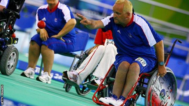 Nigel Murray competing for Team GB in the boccia event at Beijing 2008