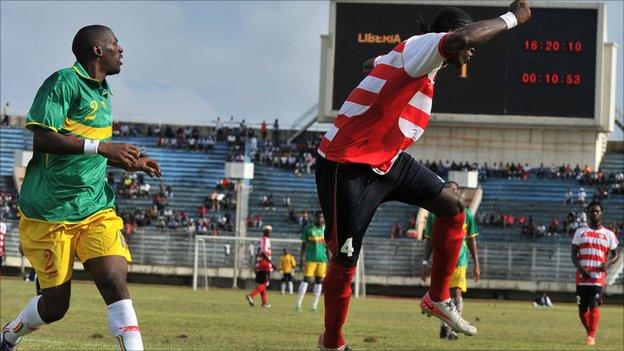 Liberia (in red and white) have not qualified for a major finals since 2002