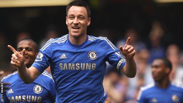 John Terry celebrates Chelsea's first goal against Blackburn Rovers