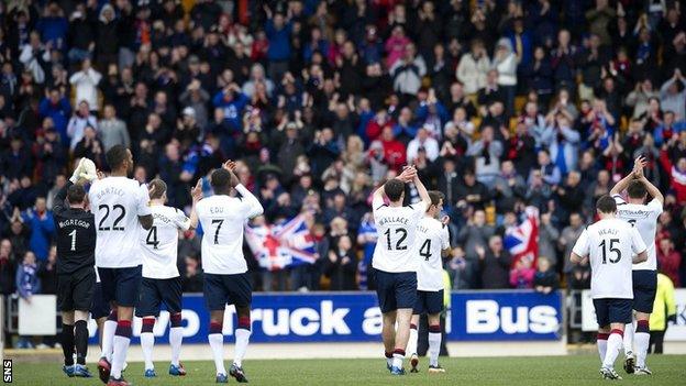 Rangers players wave to their fans