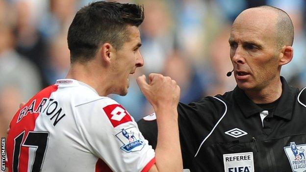 QPR midfielder Joey Barton is sent off