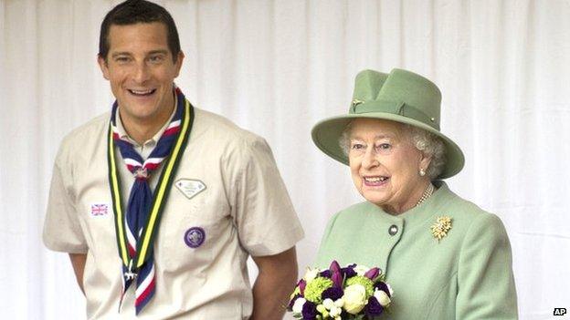 Bear Grylls with The Queen