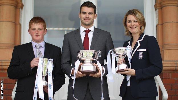 Callum Rigby, James Anderson and Charlotte Edwards