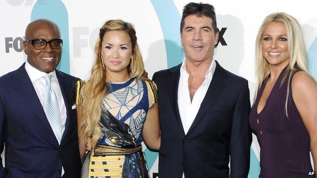 US X Factor judges L.A. Reid, Demi Lovato, Simon Cowell and Britney Spears