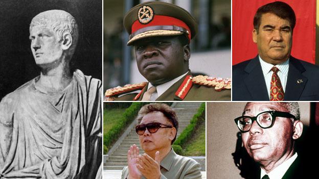 Clockwise from left: Caligula (Getty), Idi Amin (AP), Saparmurat Niyazov (BBC), Francois Duvalier (AP) andKim Jong-il (AP)