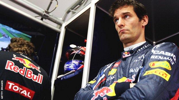 Mark Webber in the Red Bull garage