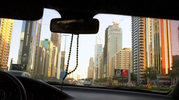 Dubai seen from a car