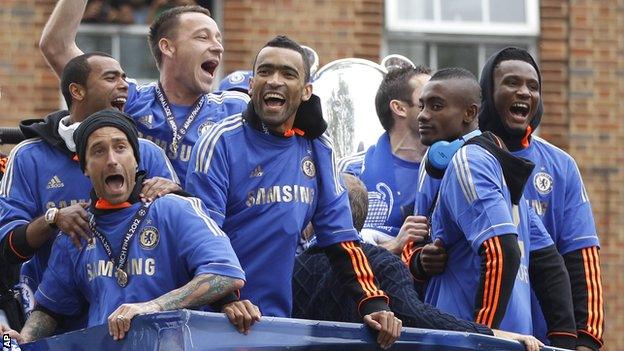 Chelsea celebrate winning the Champions League