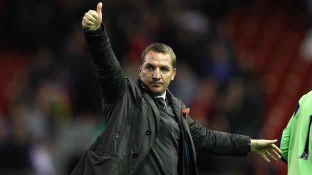 Brendan Rodgers doing thumbs up sign