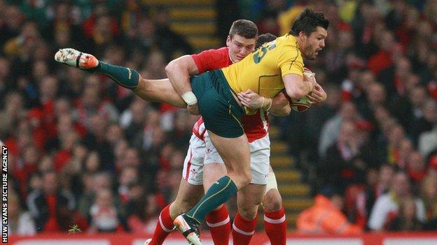 Wales' Scott Williams tackles Australia's Adam Ashley-Cooper