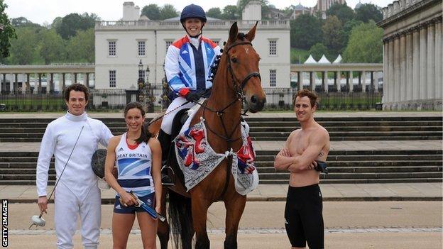 Team GB modern pentathletes Sam Weale, Samantha Murray, Mhairi Spence and Nick Woodbridge.