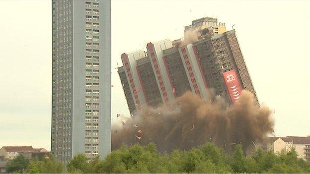 Red Road flats being demolished