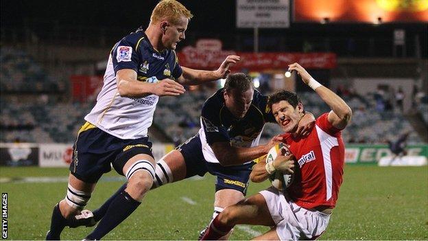 Wales fly-half James Hook scores against ACT Brumbies