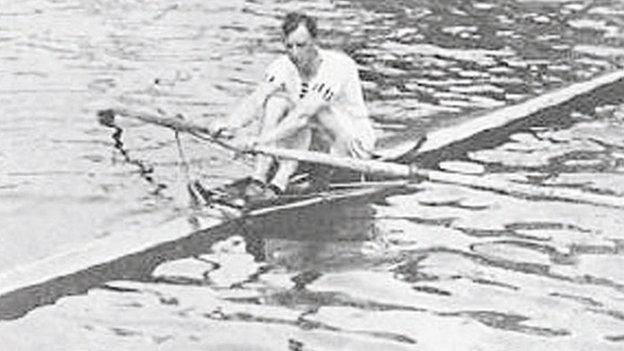 William Kinnear, single sculler, on the water at Stockholm, 1912