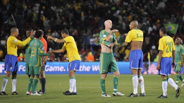 South Africa and Brazil players after their 2009 Confederations Cup semi-final