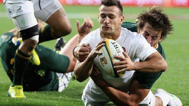 Danny Care dives over to score a try for England