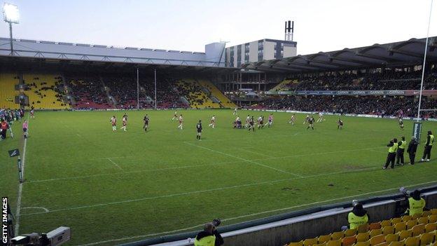 Saracens in action at Vicarage Road