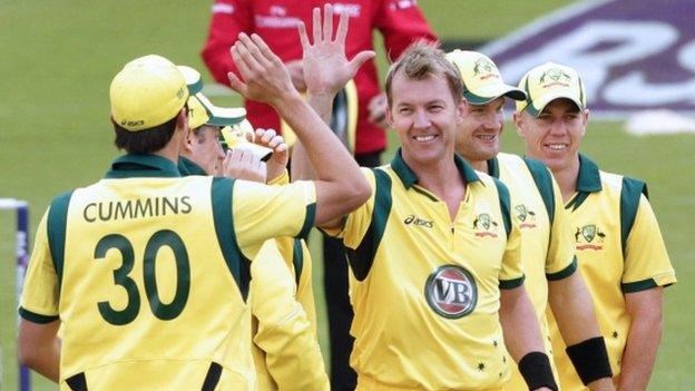 Brett Lee celebrates a wicket against Ireland