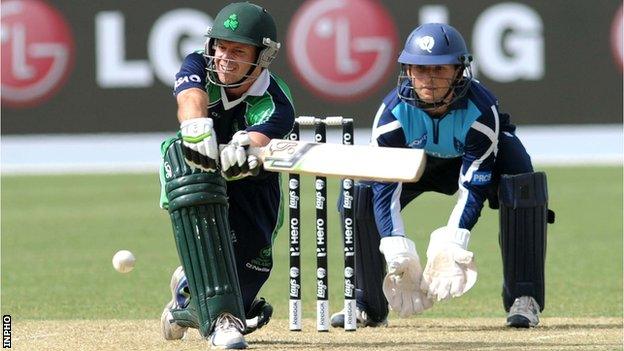 Ireland's Ed Joyce in World Twenty20 qualifying action against Scotland