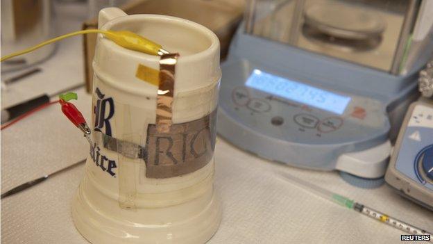 Battery on a beer mug