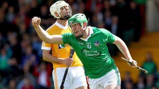 Shane Dowling celebrates after scoring Limerick's fourth goal