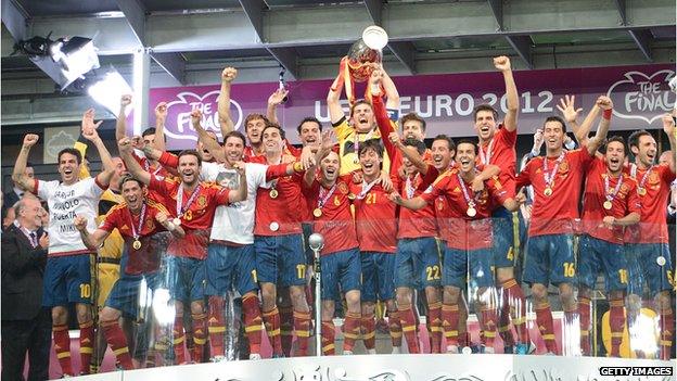 Spain football team celebrating