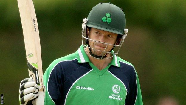 Ed Joyce acknowledges the applause after reaching the 50 mark at Clontarf