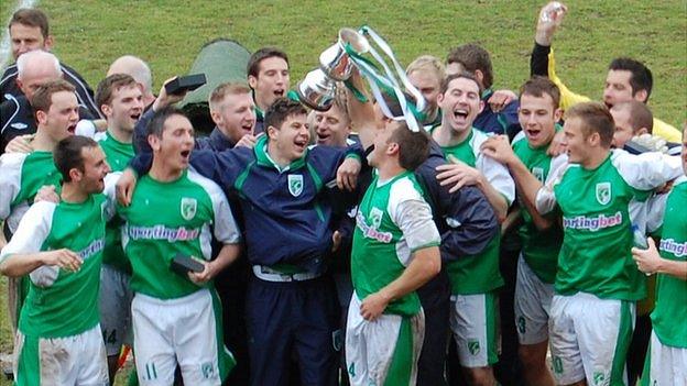 Guernsey FC celebrate winning the Combined Counties League Division One title