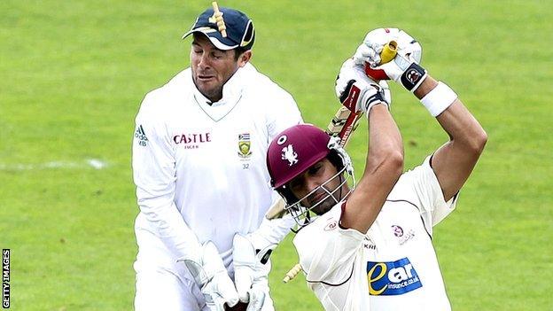 Mark Boucher is hit by a bail